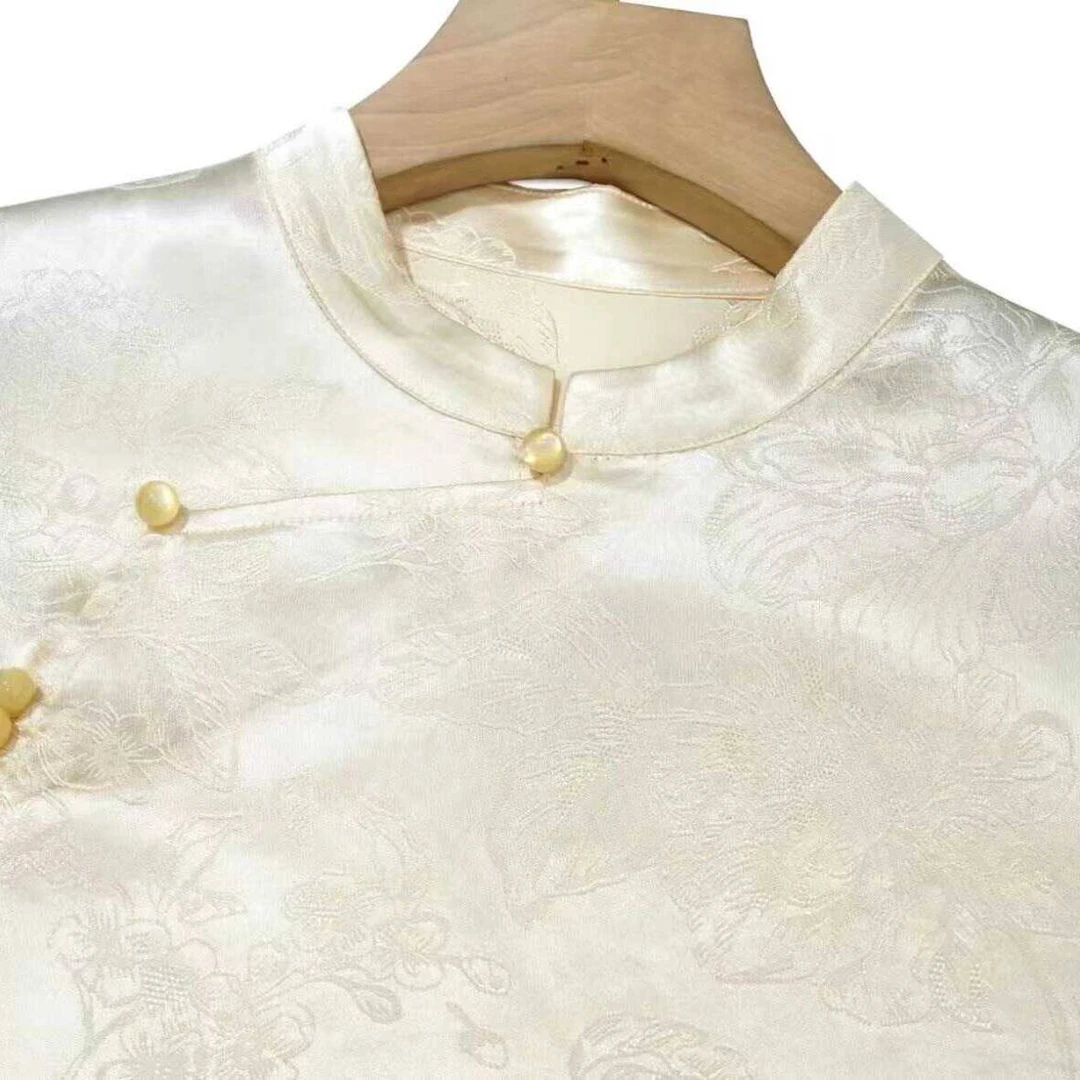 【栀子花开】夏季气质百搭提花立领短袖T恤2024B8294-七七