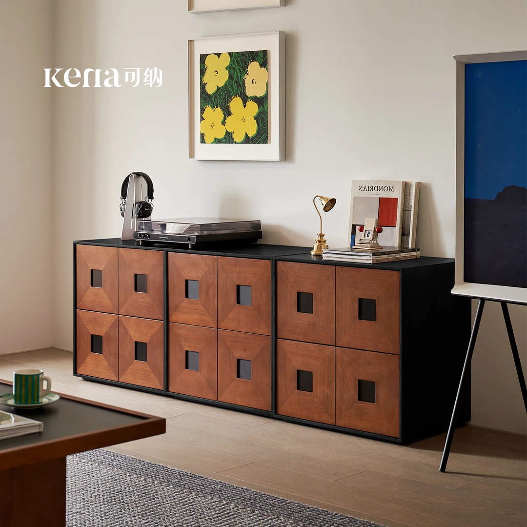 Kena可纳/光阴拼色实木中古组合小户型收纳储物斗柜客厅卡门柜Z