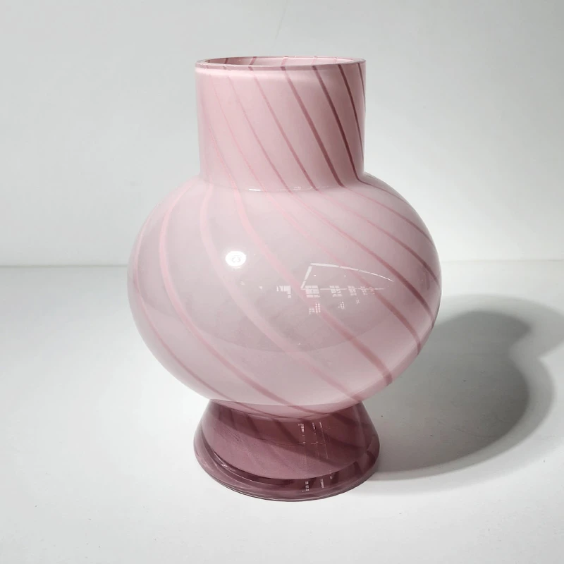 【高24cm】摩瑟DP【粉色旋纹中古-矮款】HD花瓶摆件玻璃花盆