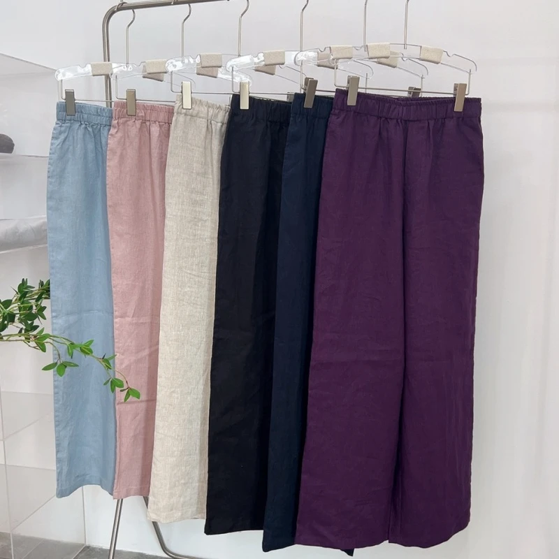 100亚麻女士纯色长裤阔腿休闲百搭时尚 不挑人不撞色  工厂直发！