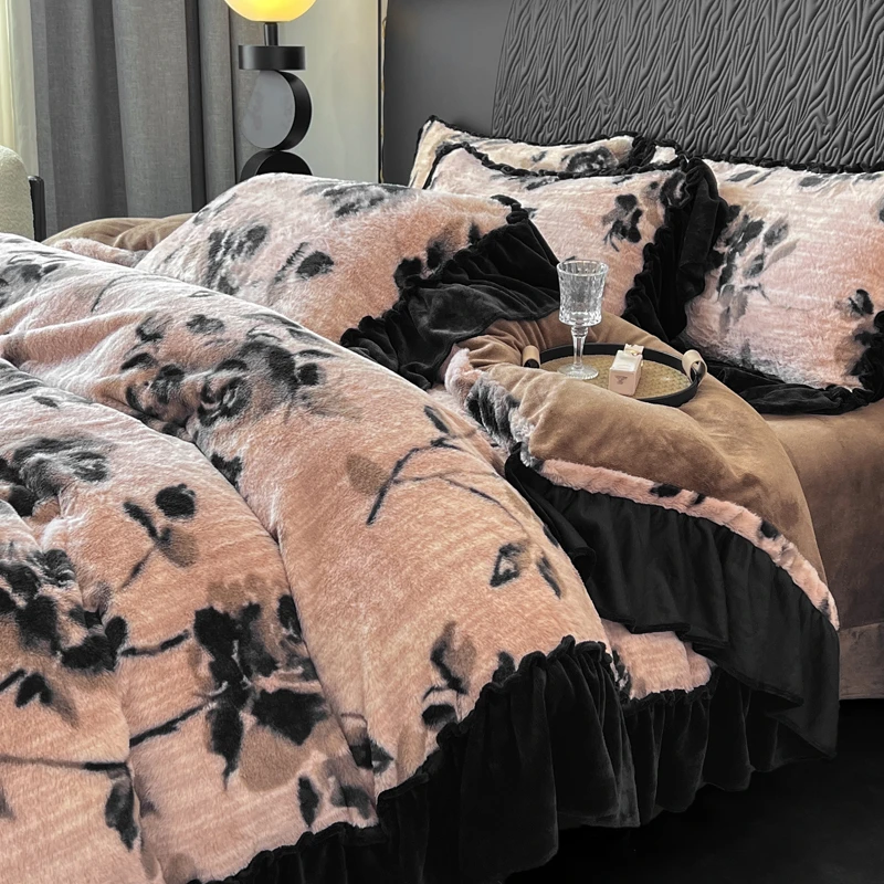 法式花边轻奢美拉德兔•毛绒加厚四件套双面床裙保暖牛奶绒被罩