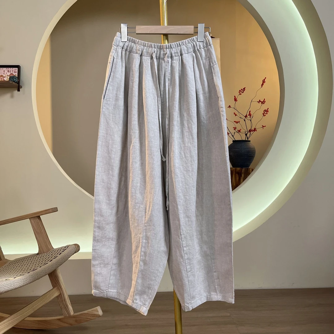6671雨露亚麻经典老爹裤（裤长92臀围135）