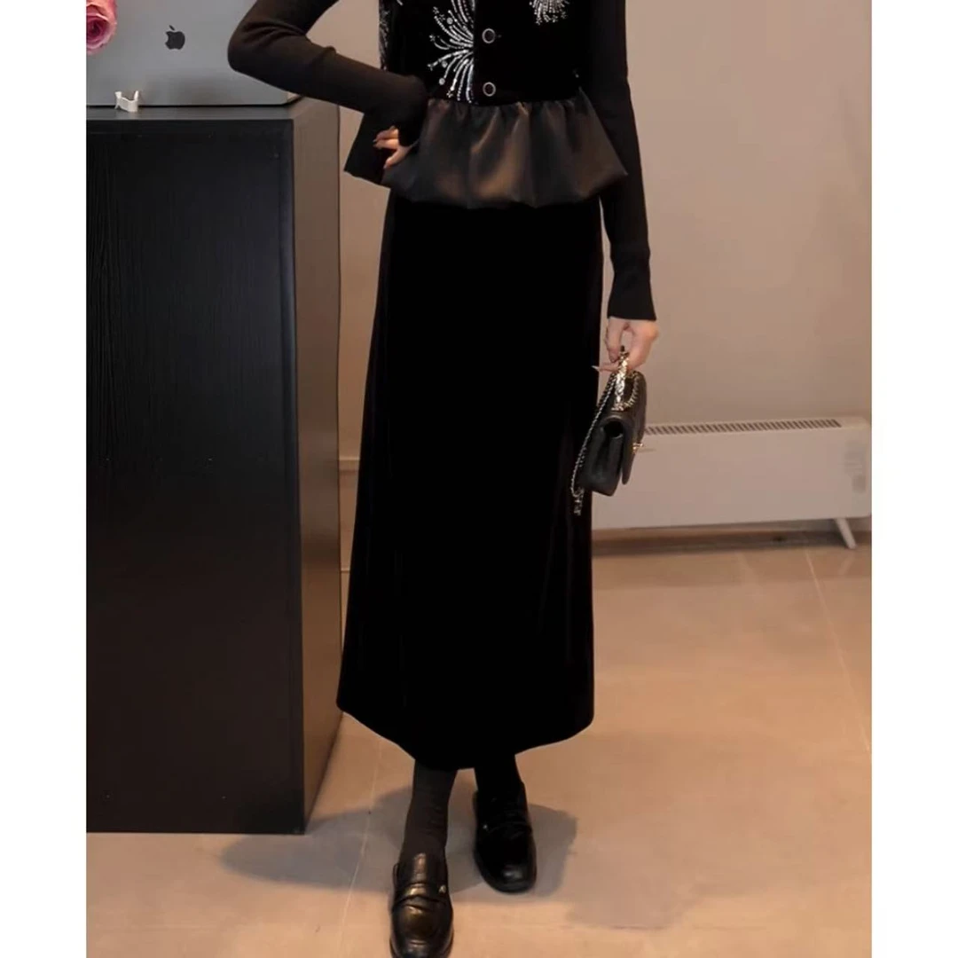 YUANLIANSU/圆脸酥【玄猫戏雪】法式显瘦高腰百搭A字半身裙女装秋季