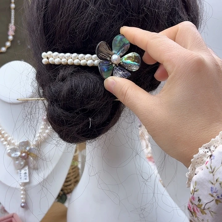 淡水珍珠发饰银S925镶嵌