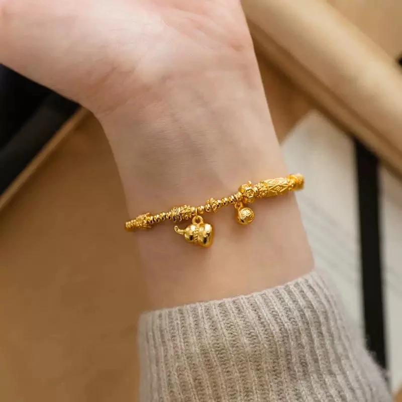 铜合金手链 【古法金色平安葫芦手链】轻奢甜美百搭ins两世欢简约款