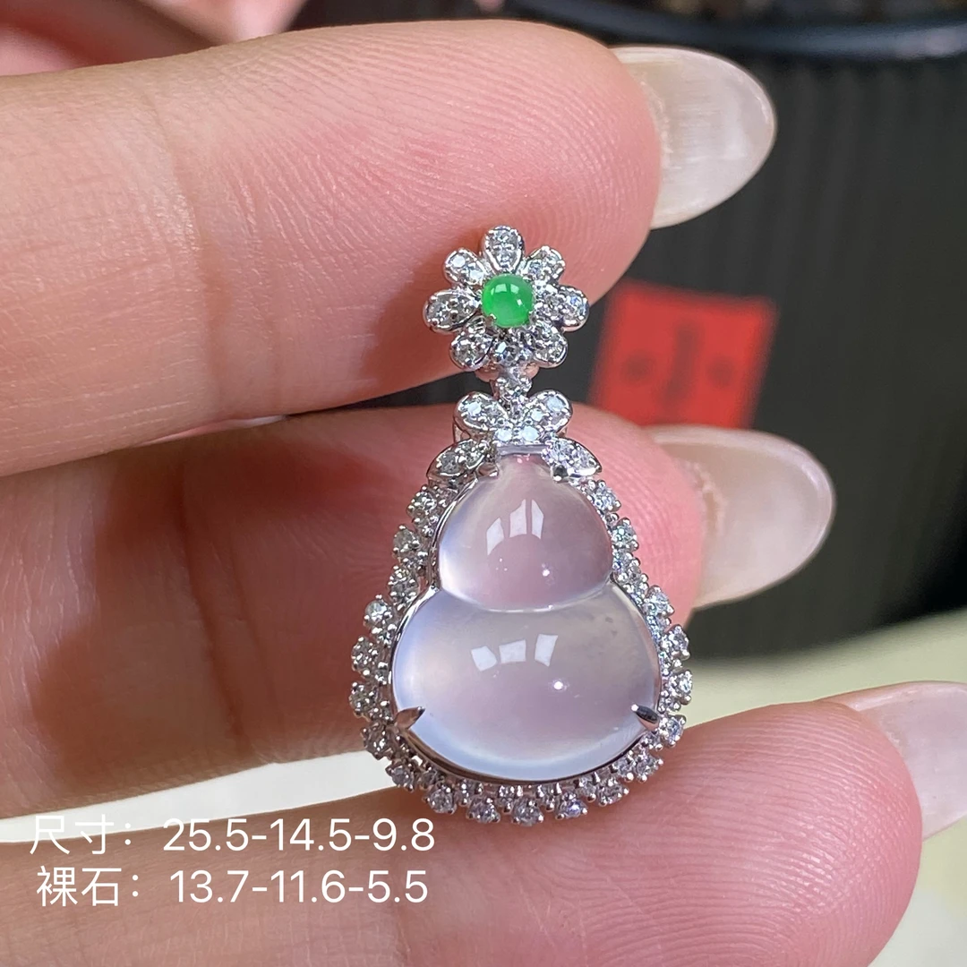 莱韵翡翠 18K金镶嵌高冰透葫芦 缅甸天然A货翡翠