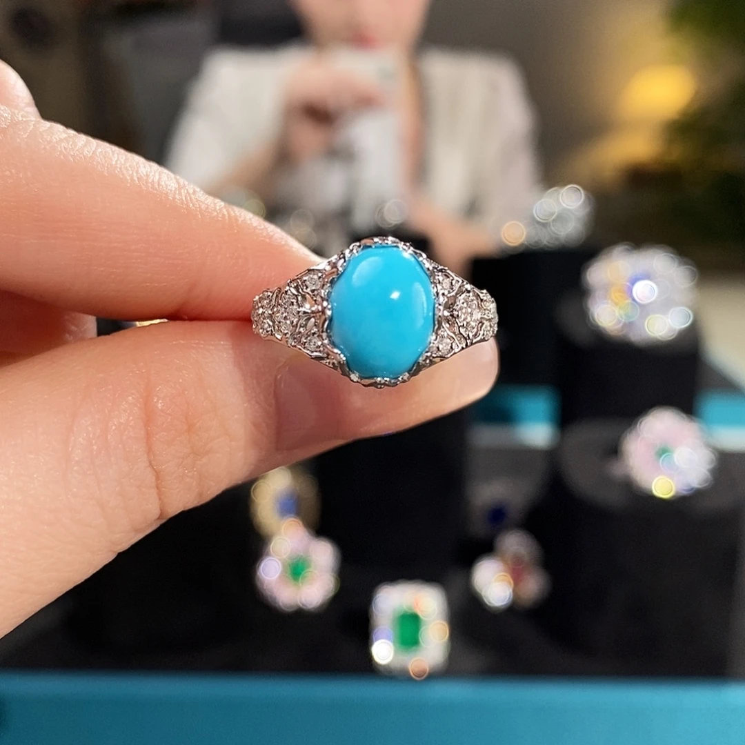 绿松石铂Pt950镶嵌戒指2.84ct