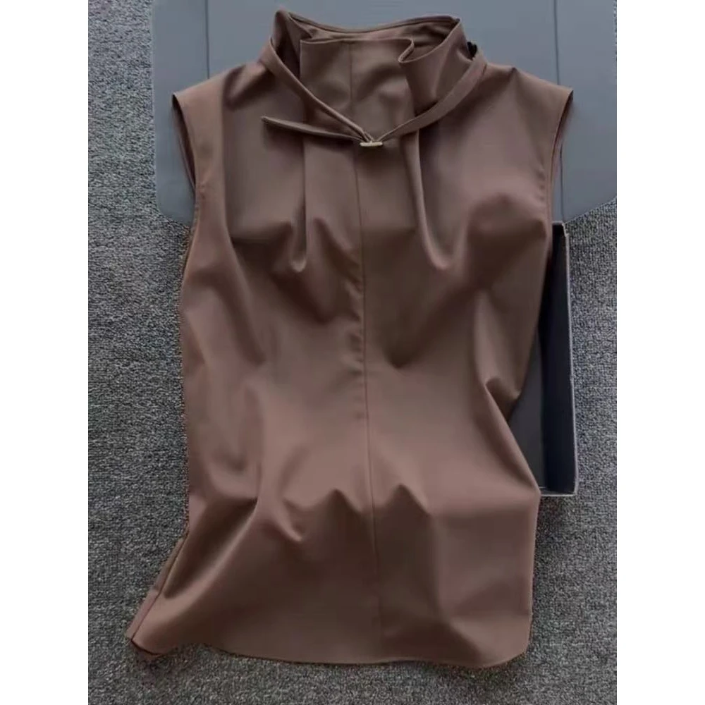 简直好看到炸！老钱风复古咖色荡领背心夏季清冷骨感剪裁无袖上衣