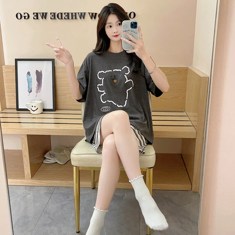 2025夏季莫代尔睡衣女短袖新款女生可外穿宽松家居服短裤两件套装