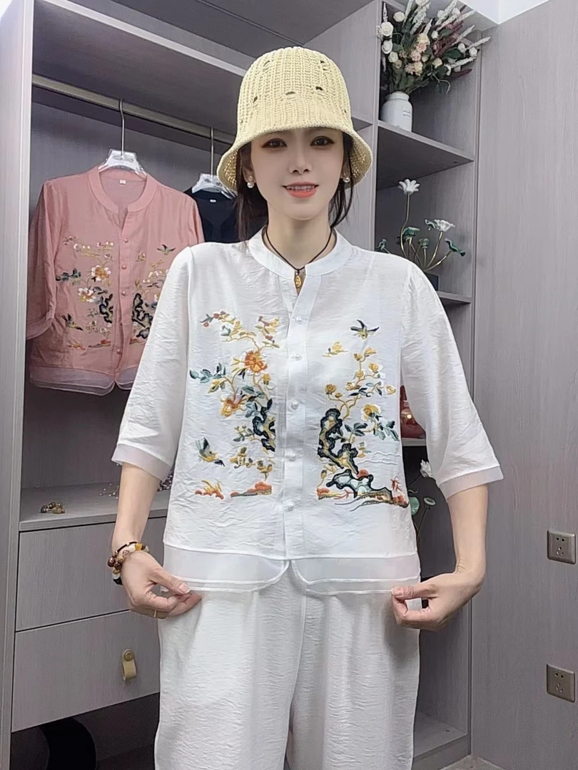 2025新款中式重工刺绣百搭文艺小衫