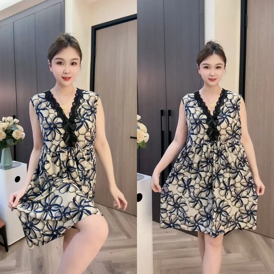 5030无袖夏季蕾丝V领吊带睡裙宽松舒适气质家居服显瘦设计大韩版