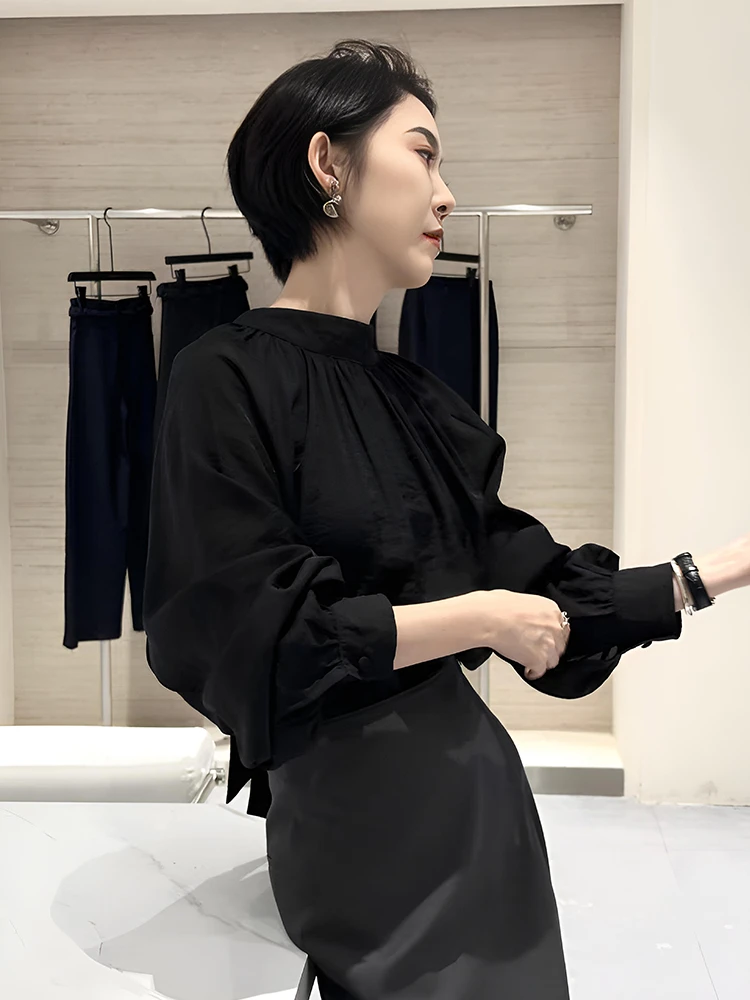 法式轻熟小众飘带立领长袖衬衫女2025新款早秋高级感气质女士上衣