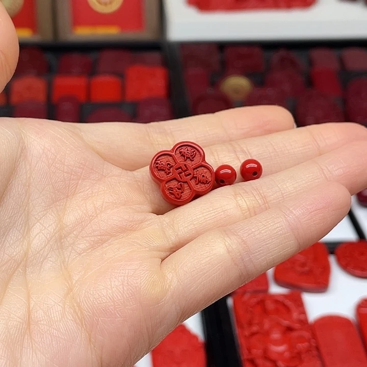 天然辰砂红砂四叶草手编绳