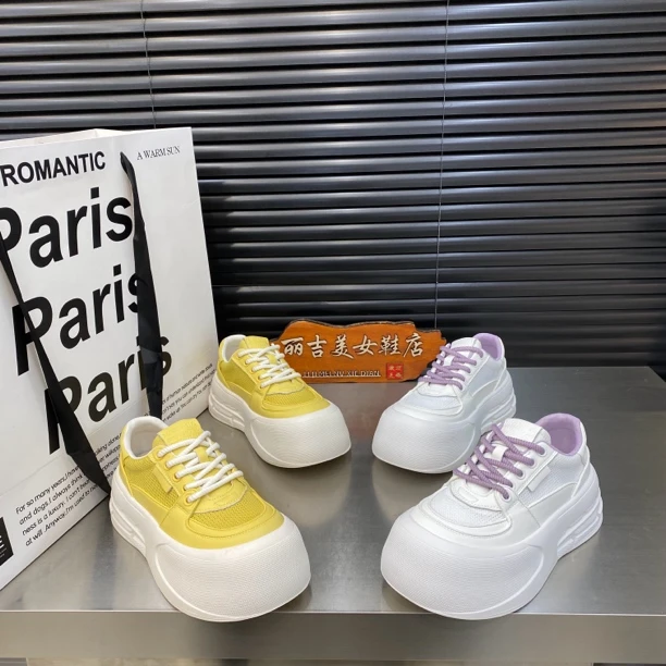 韩版厚底小白鞋女2025夏季新款百搭透网娃娃头面包鞋松糕底休闲鞋