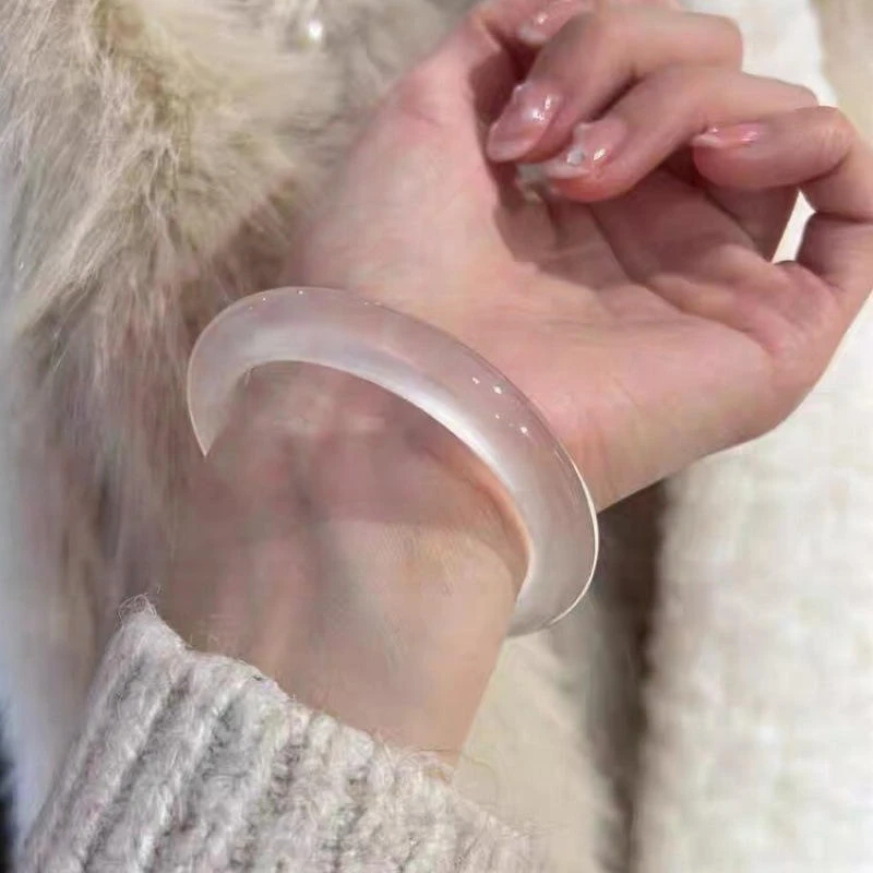 天然高冰透白月光玛瑙荔枝冻玉髓玉手镯马料女香槟翡翠情人节