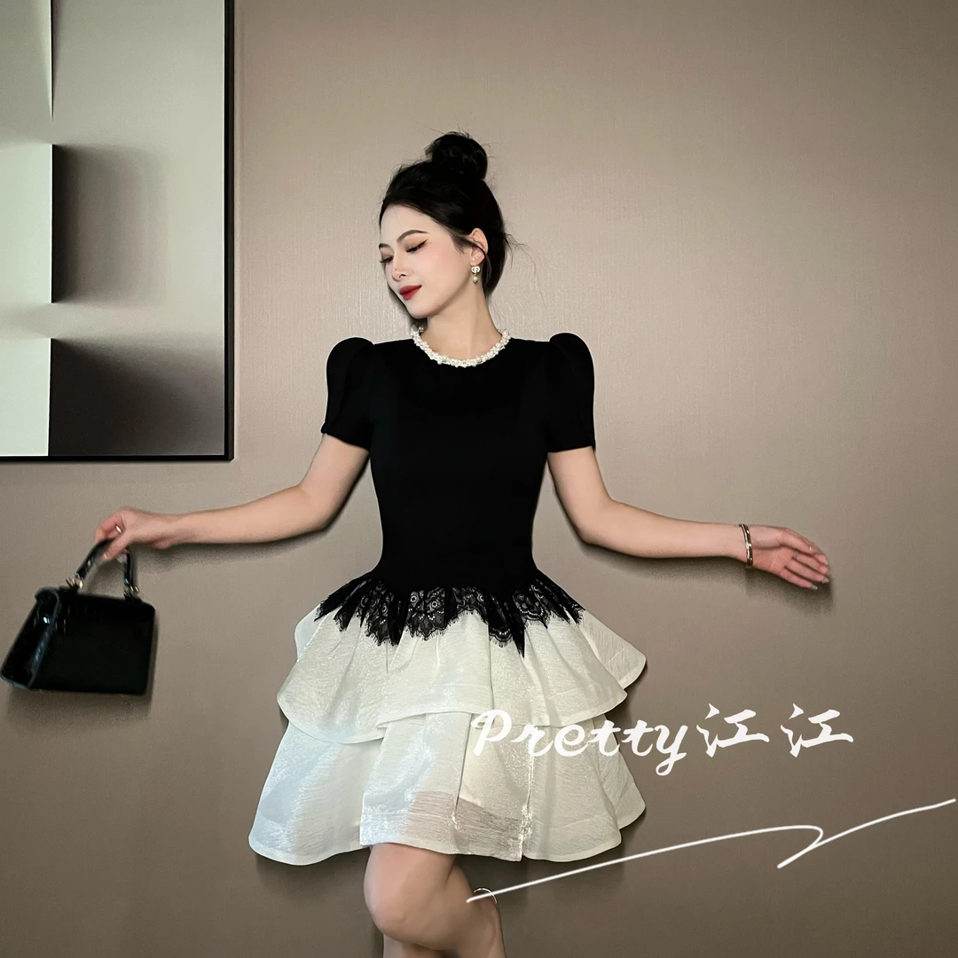 Pretty小众设计师品牌江江定制 时尚高腰甜美洋气连衣裙21731