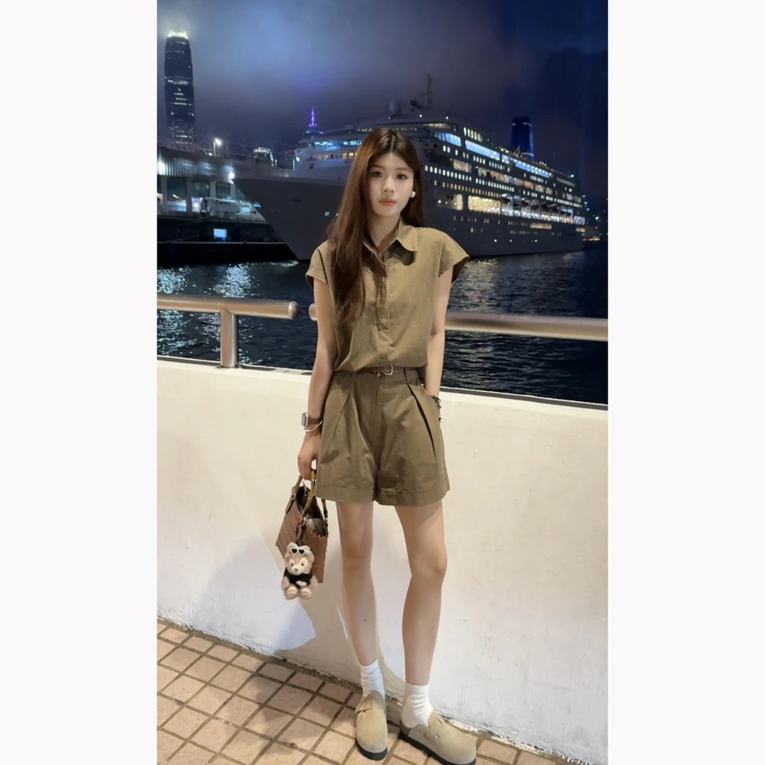 【YUKI】老钱风简约坎肩衬衫+直筒短裤套装夏季显瘦气质网红爆款