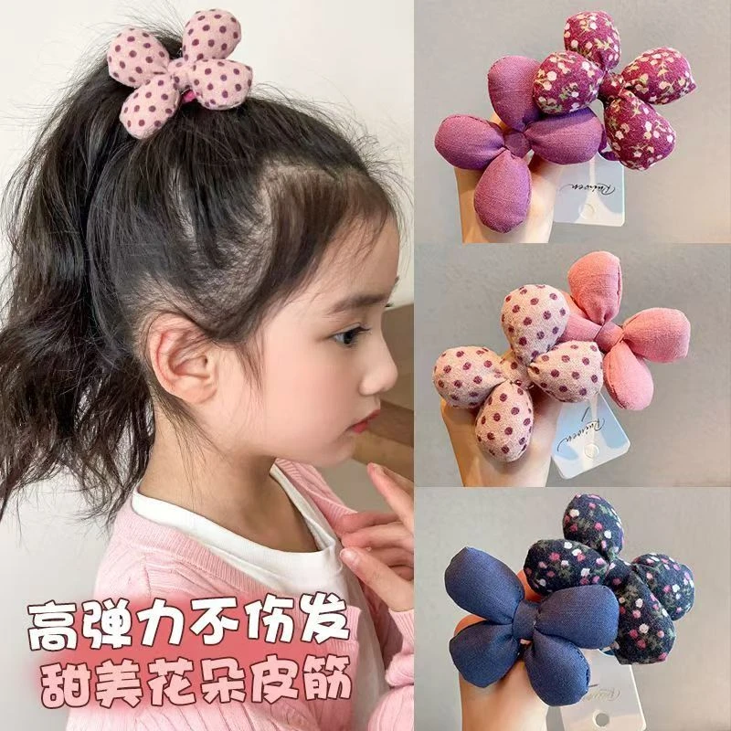 儿童新款花朵发圈女童洋气扎高马尾碎花发绳小女孩耐用扎头发头饰