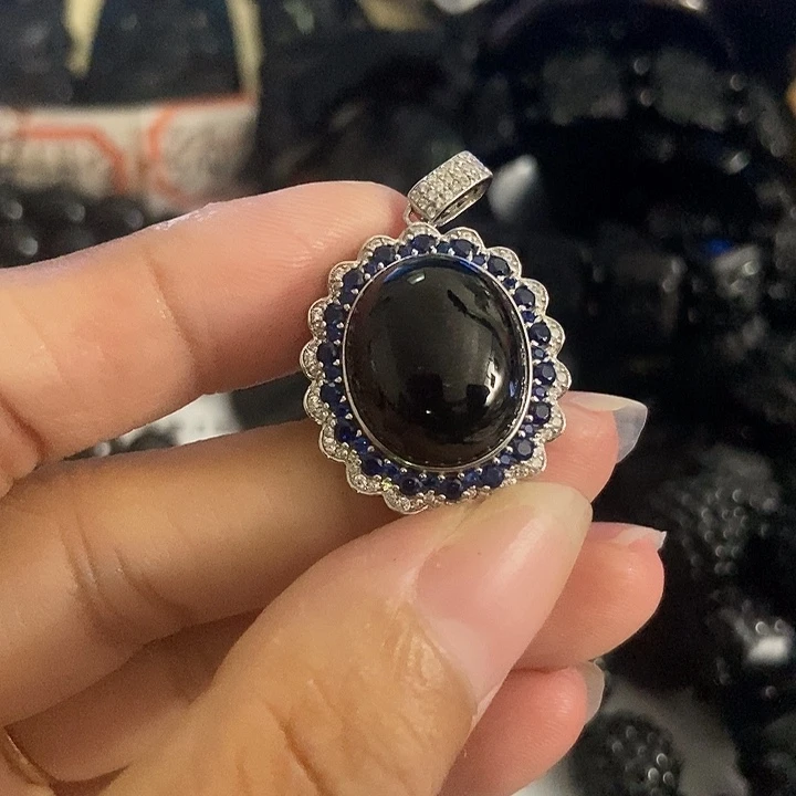 翡翠银S925镶嵌颈饰墨翠