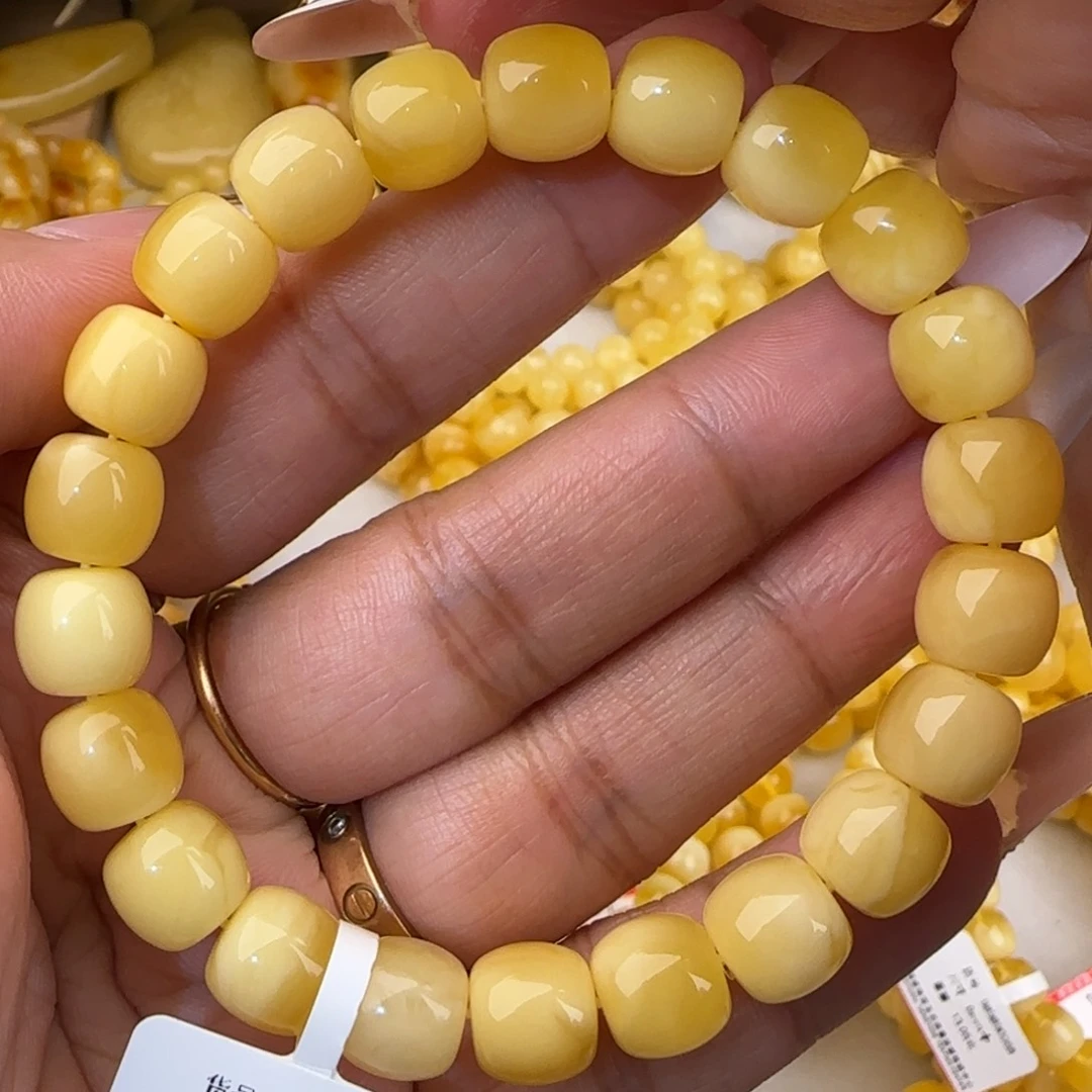 蜜蜡未镶嵌手链金白老型手串