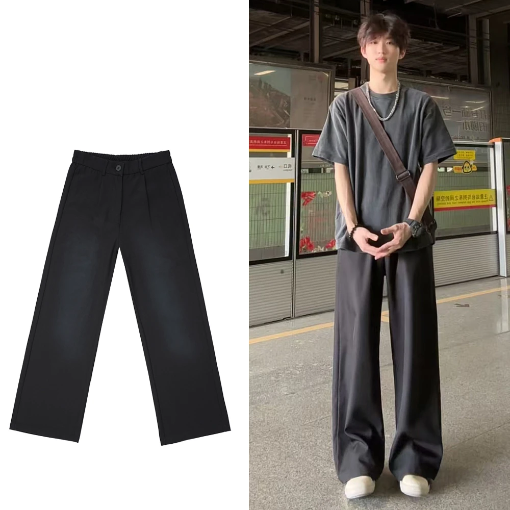 夏季薄款做旧垂感西裤男宽松阔腿显高显瘦小个子男生裤子男生西裤