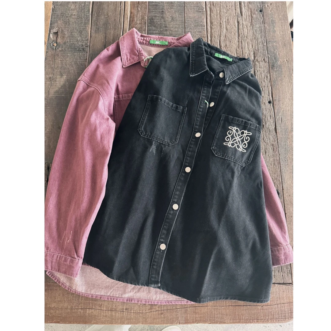 晶咕【街头氛围】复古polo领长袖大口袋刺绣外套+高腰A字半身裙