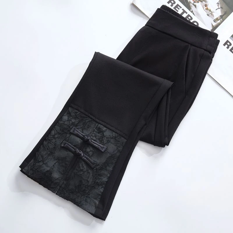 高腰百搭修身显瘦新中式国风开叉九分微喇女裤