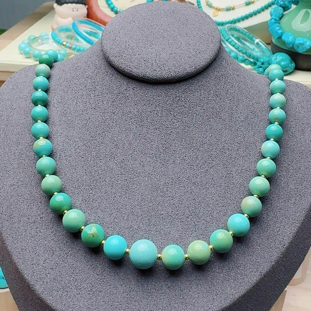 绿松石未镶嵌高瓷绿圆珠锁骨珠