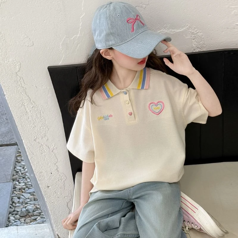 女童夏装POLO衫短袖中大儿童洋气T恤衫女孩夏季休闲刺绣半袖时髦