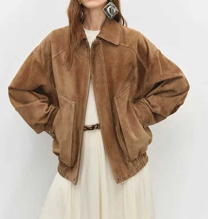 AW25705   复古老钱风反绒麂皮绒短款夹克外套