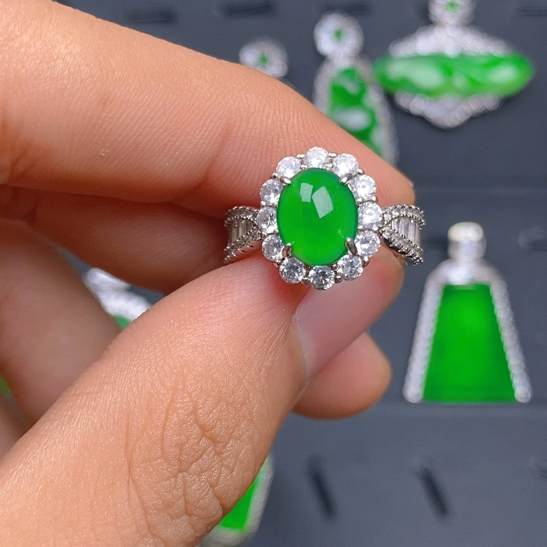 银S925镶嵌戒指翡翠戒指