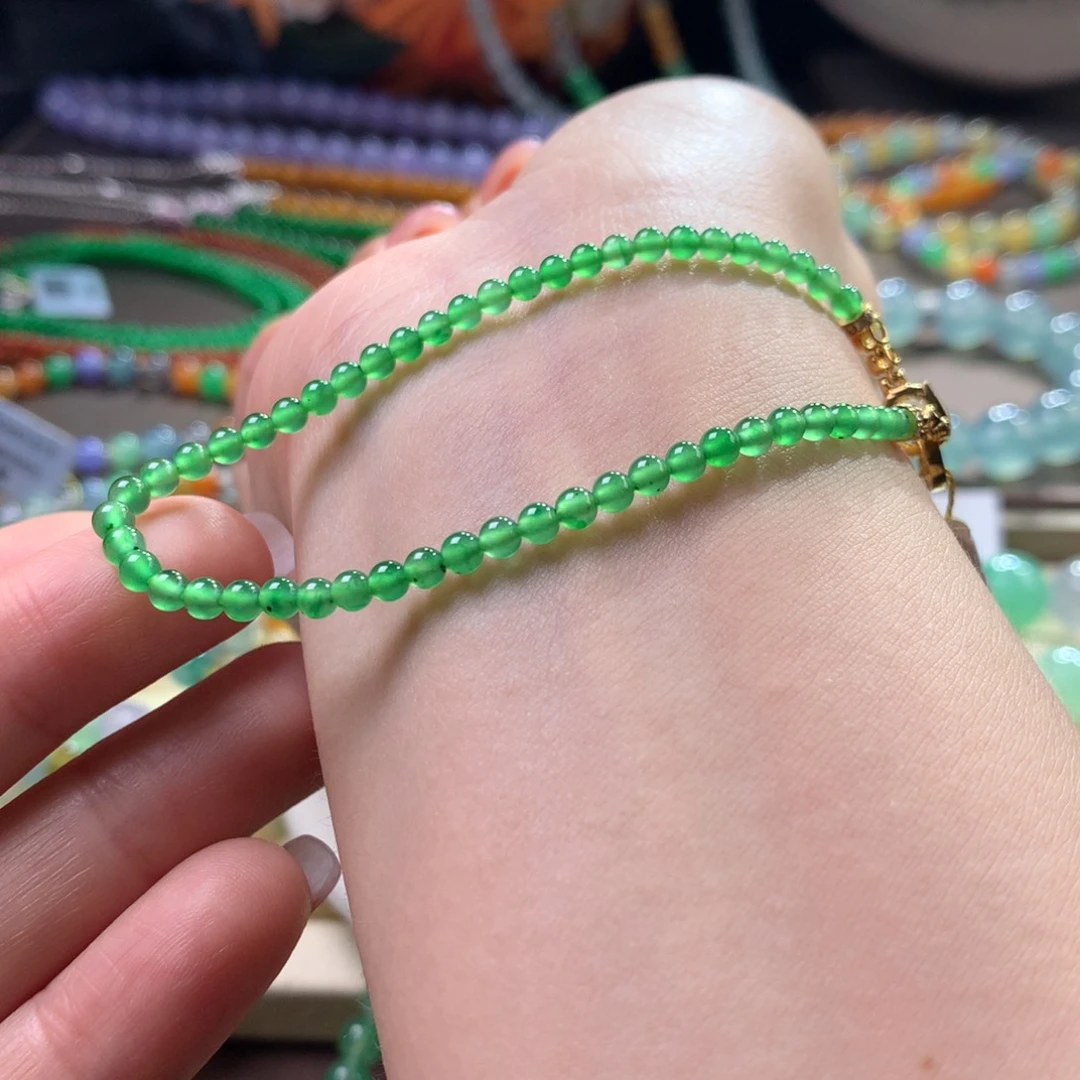 未镶嵌手链翡翠玻璃种满色荧光绿卡2.7-3.4