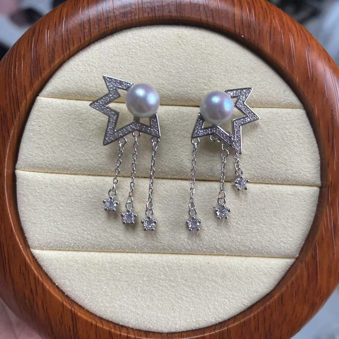 【钱元元专享】设计款 海水真多麻珍珠耳钉7-8mm S925银