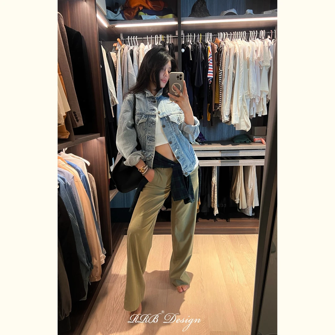 RRB Design 「芥末神裤」高支羊毛百搭宽松显瘦纯色直筒裤休闲裤