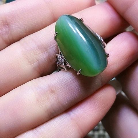 和田玉银S925镶嵌戒指