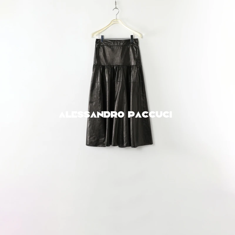 AP洛哥51011PQ【暗芒】羊皮蜡感柔软黑色时尚百搭休闲半身裙 25春季