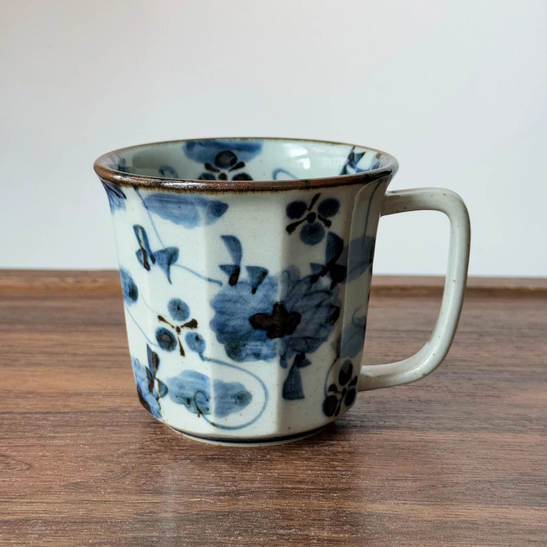 日本进口一诚陶苑马克杯手工复古家用陶瓷创意釉下彩粗陶手绘杯子