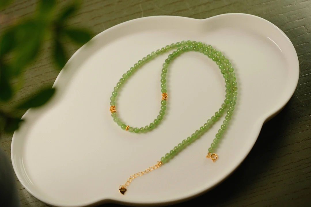 【沐姐珠宝】碧玉4m小米珠S925银锁骨链