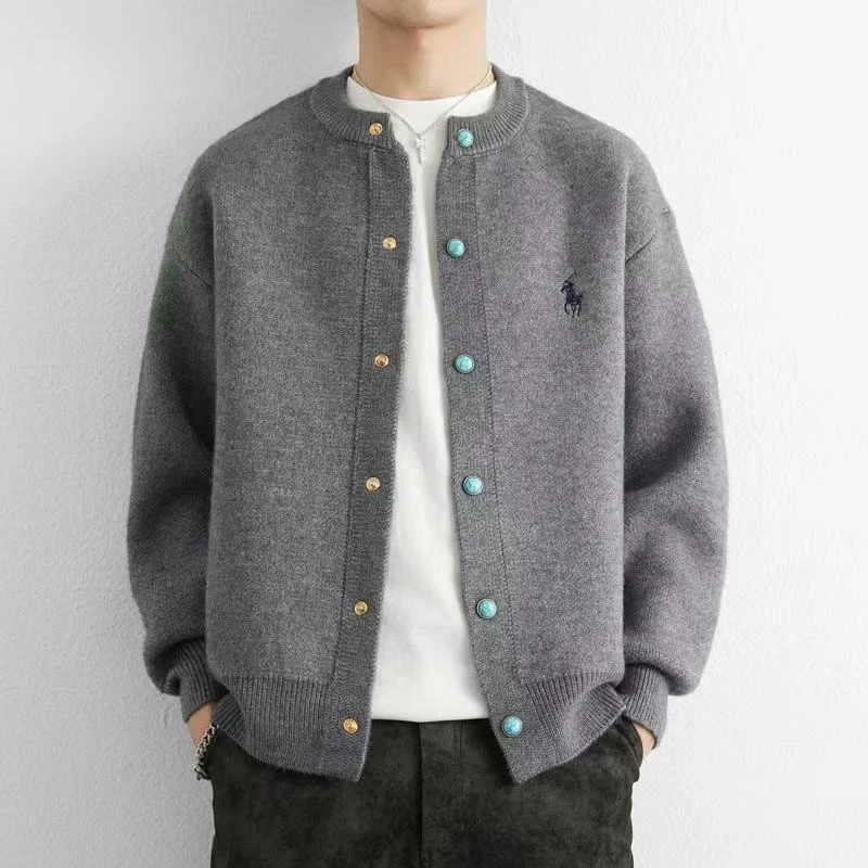 新款绿松石棒球服外套男春秋季简约针织开衫毛衣夹克男春装上衣潮