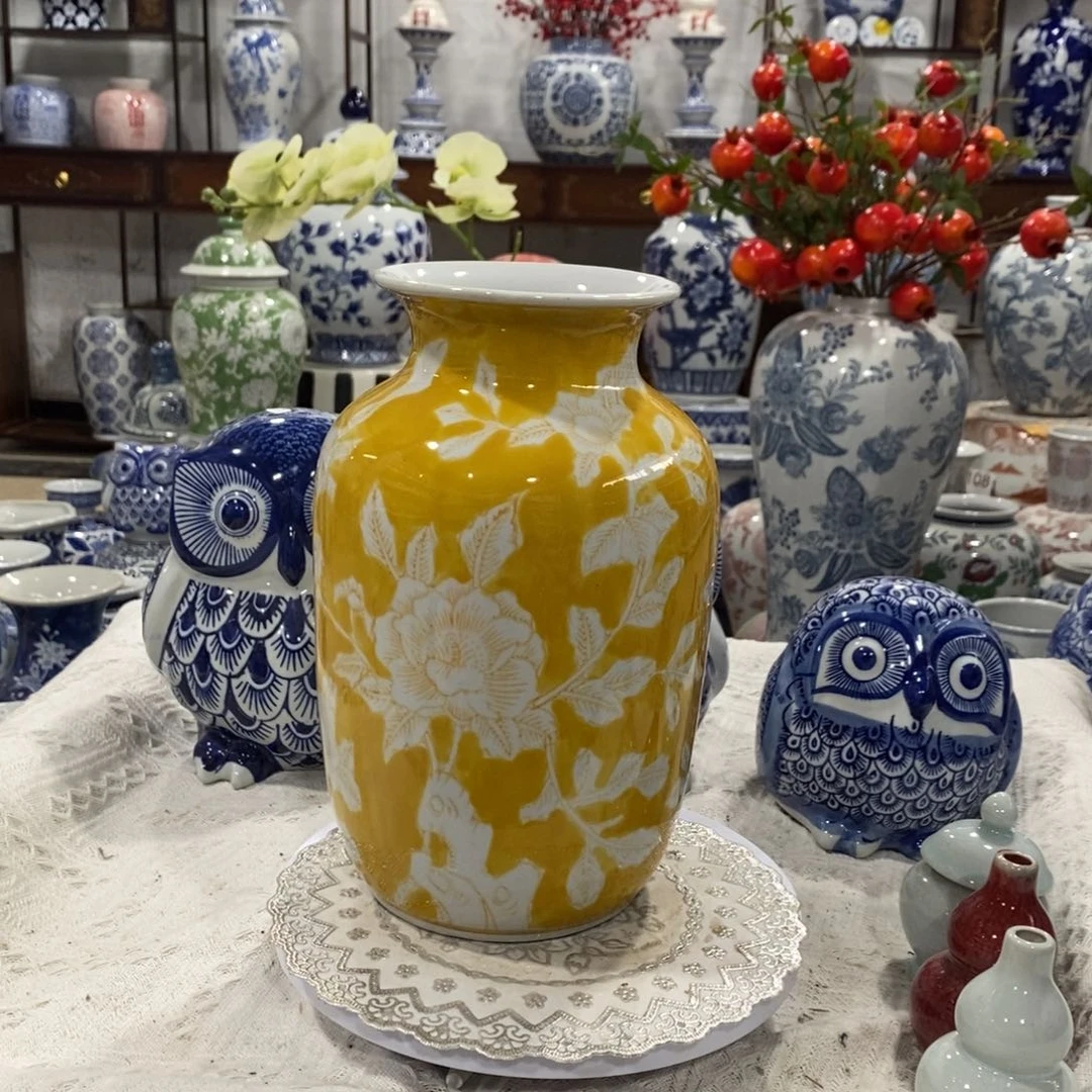 【闪购商品】摆件黄釉直筒花瓶……