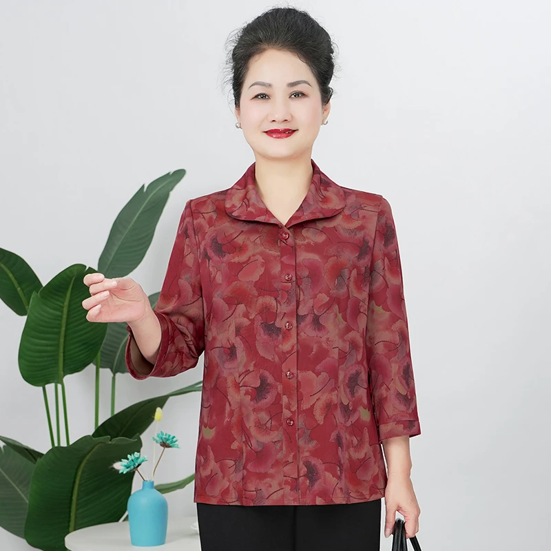 V/雅鹿中老年长袖薄大码新款洋气宽松人奶奶婆婆女装B5906