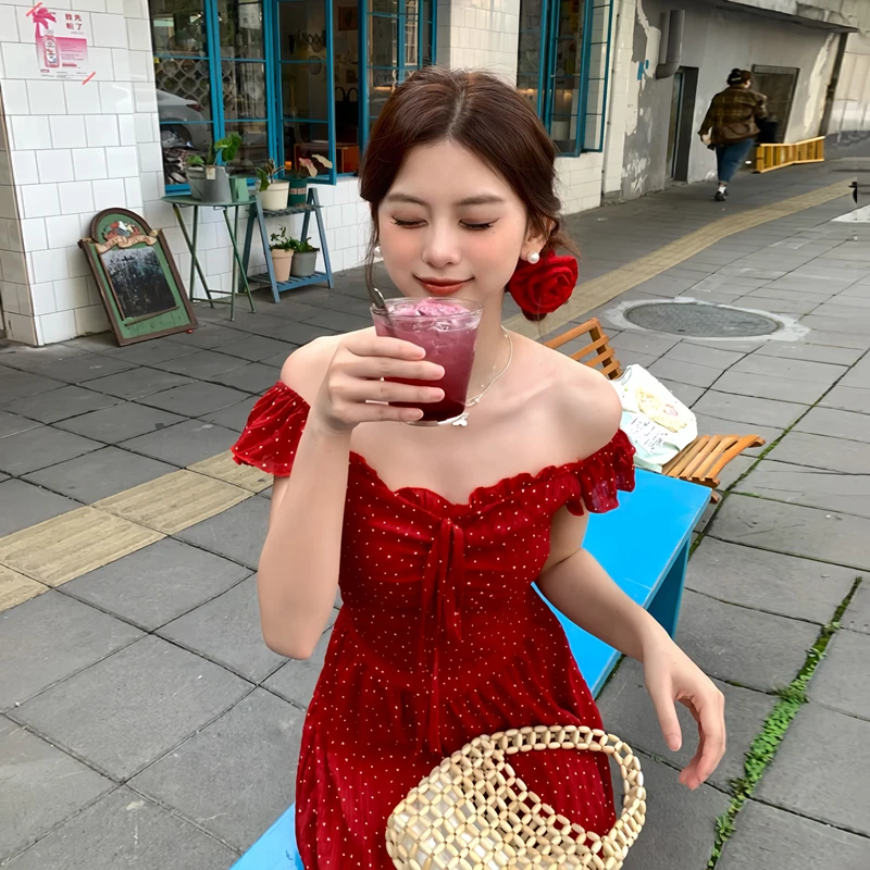 【海岛繁花】法式露背小飞袖波点连衣裙女夏温柔显瘦海边度假长裙子