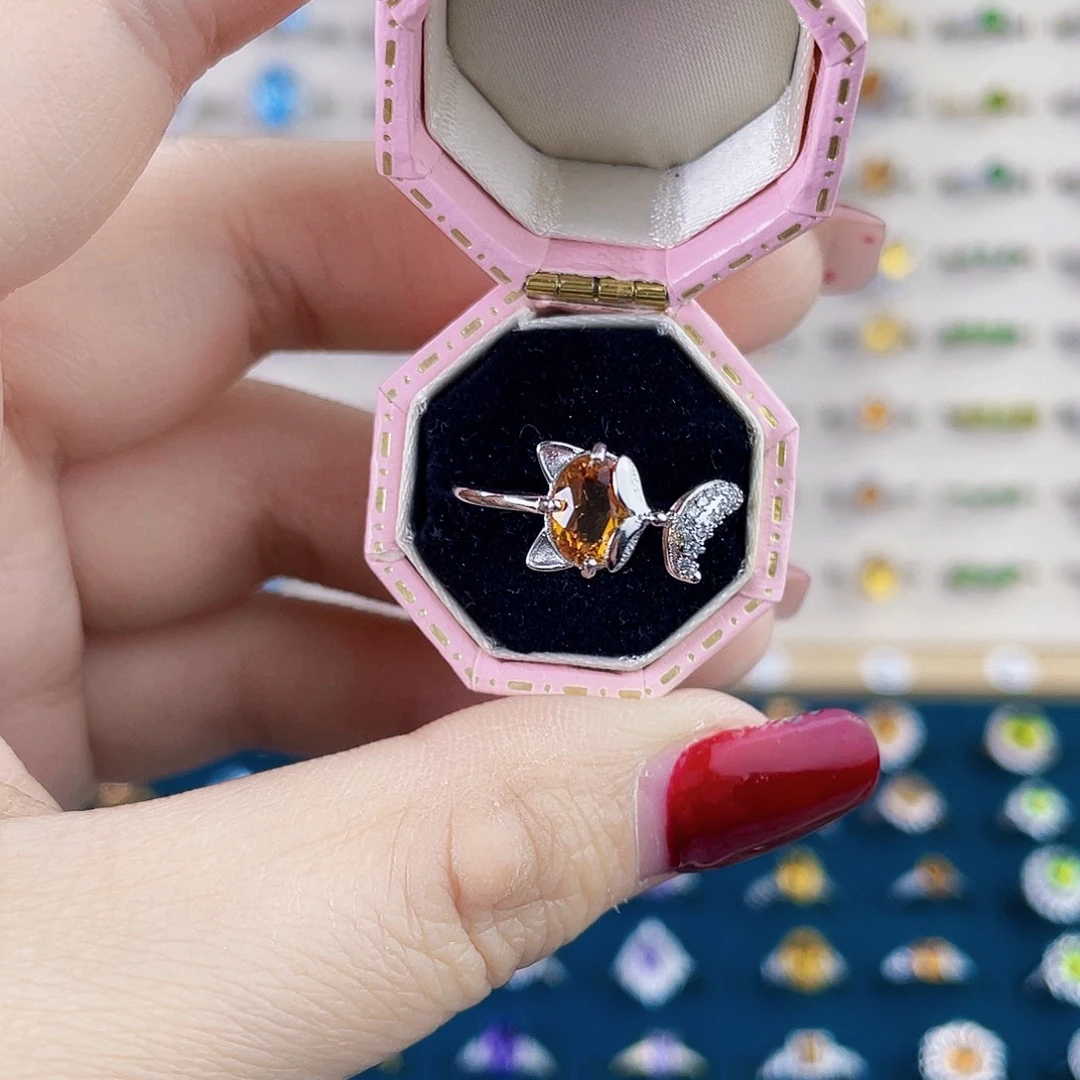 黄晶戒指银S925镶嵌时尚设计款戒指