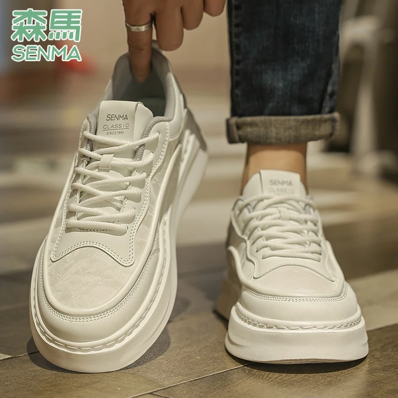 SENMA/森马男鞋2025新款秋季透气休闲增高板鞋男士运动耐磨小白鞋