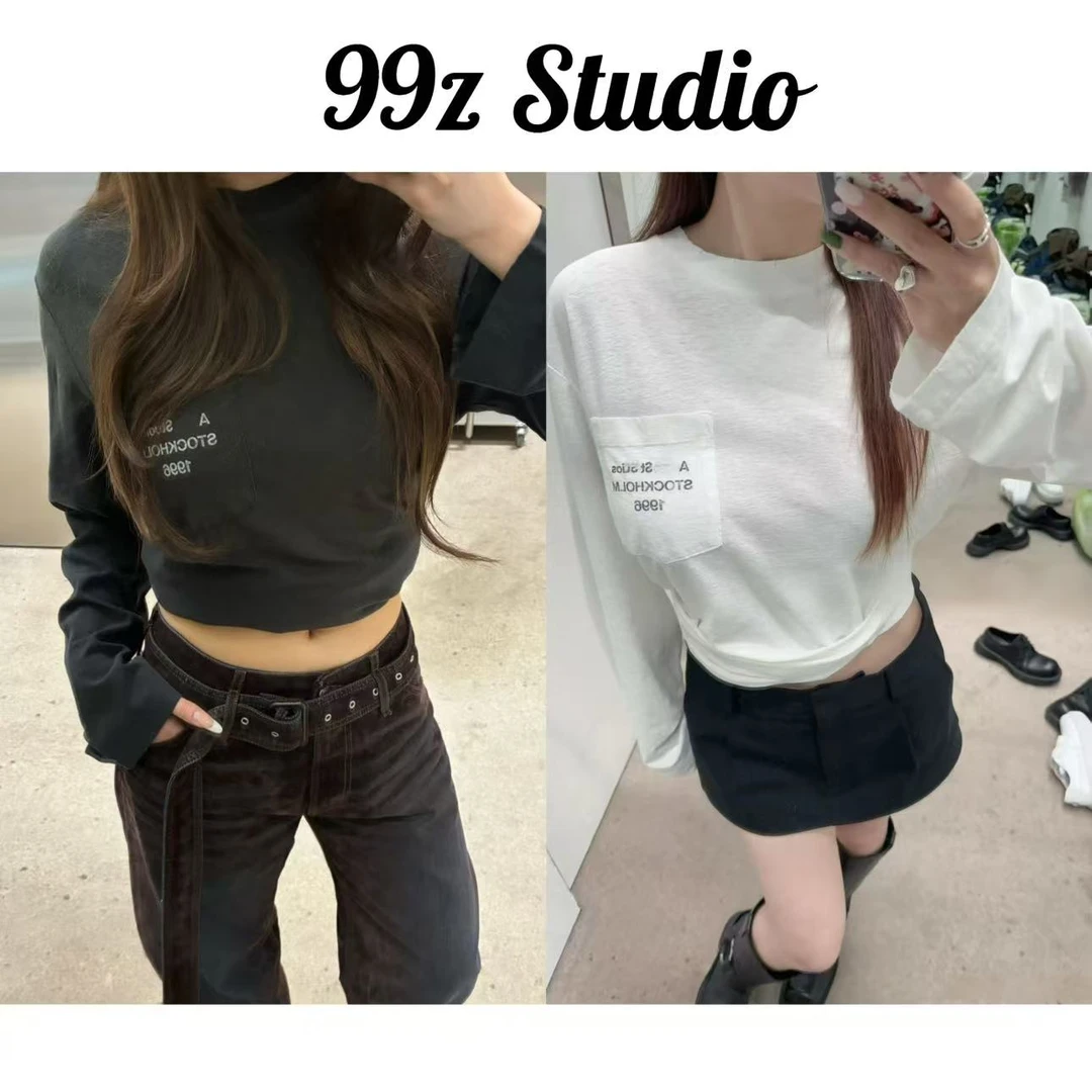 【99z Studio】AC96做旧口袋字母基础长袖T恤