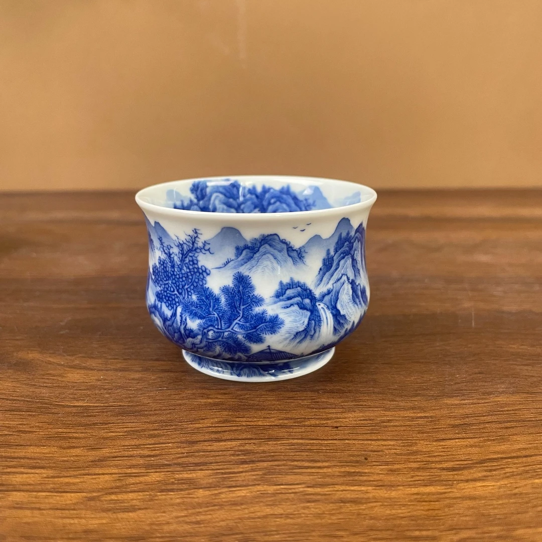 【九茗珍藏】余清山水小炉式杯手工手绘 景德镇茶具