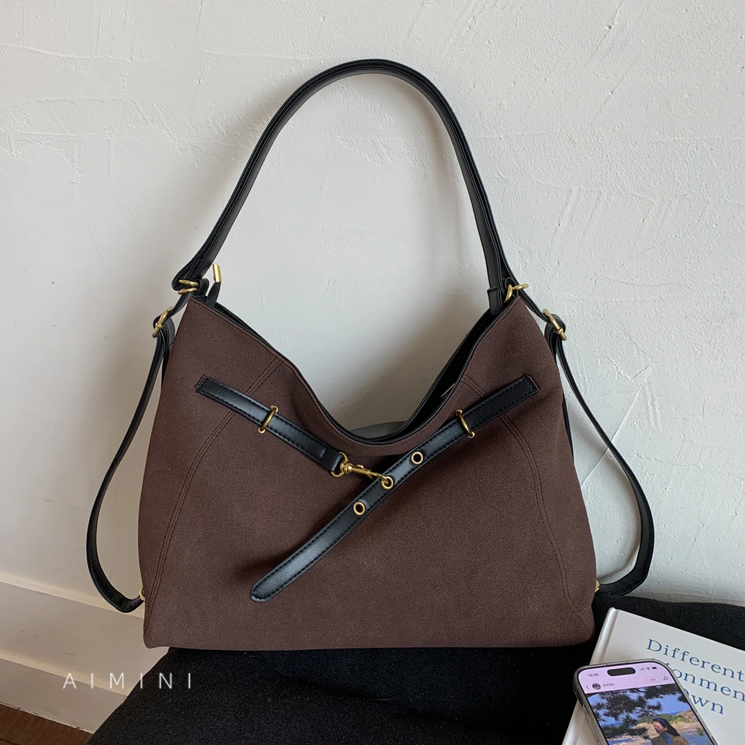 高级感鹿皮绒托特包女多功能单肩双肩2025秋冬新款时尚百搭斜挎包