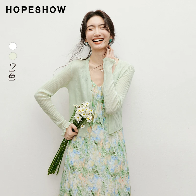 红袖2025夏季新款女装 纯色正肩单排扣V领针织开衫90125180101