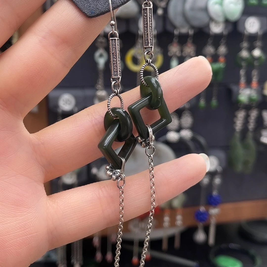 和田玉耳饰银S925镶嵌四**藤556yhnghh