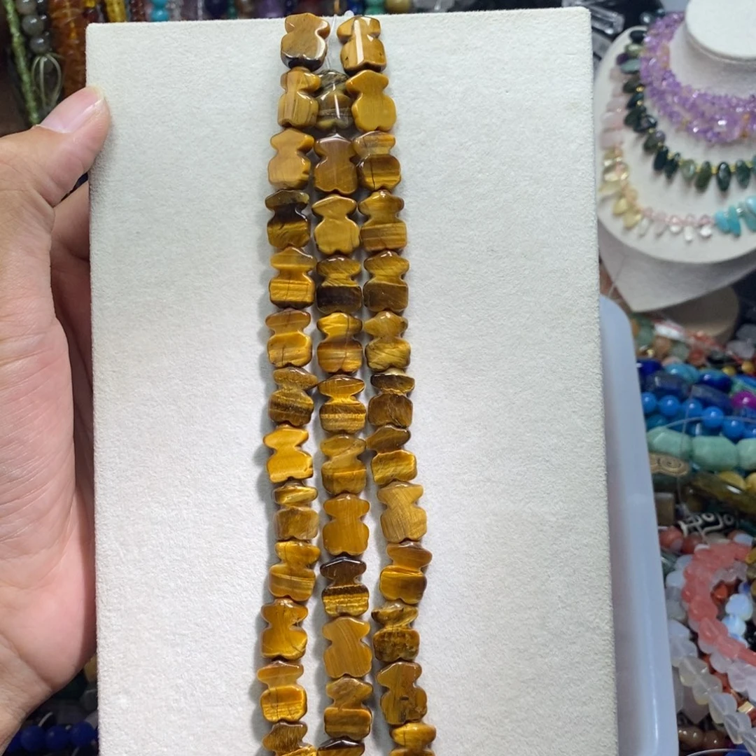 未镶嵌，虎眼小熊仔雕刻件12×15mm，石英质玉